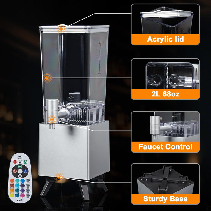 WILON 2L LED Drink Dispenser with Ice Tube for Parties, Beer & Juice