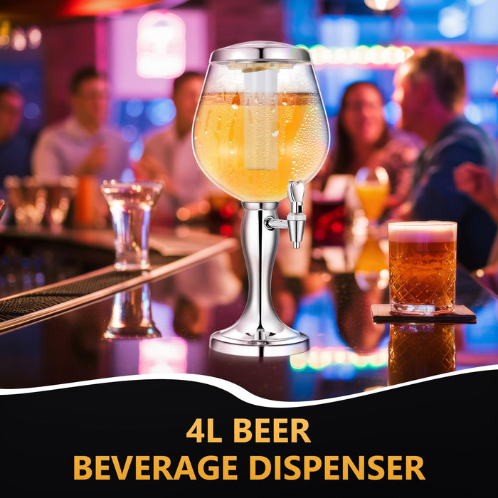 FillTouch Mimosa Tower, 4l/ 135oz Beer Beverage Dispenser for Drinks Mimosa Tower Dispenser with Ice Tube and Spigot Tabletop Beer Dispenser Liquor Dispenser for Margarita Liquor Bar Party