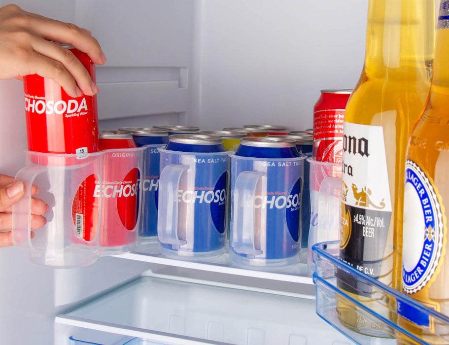 ChasBete Portable Soda Can Organizer for Refrigerator Shelf, Beer Can Holder, Fridge Storage Sliding Rack, Clear Plastic 2 Pack
