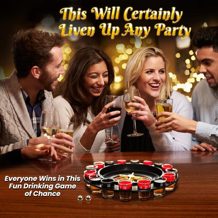Bo-Toys Drinking Game Glass Roulette - Drinking Game Set (2 Balls and 16 Glasses) Casino Style Drinking Game