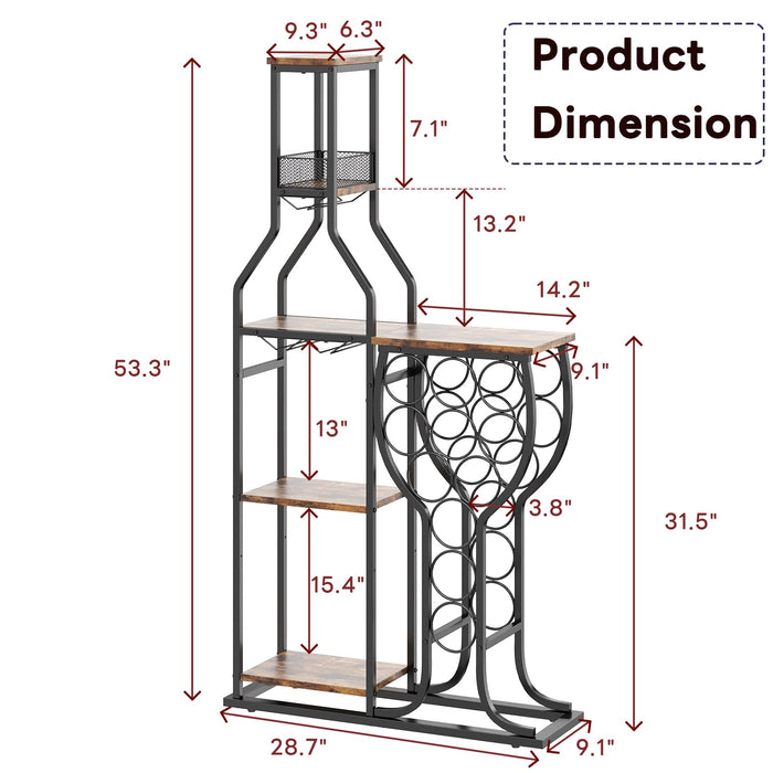 HavenlyYouth Liquor Cabinet for Home Bar, 5-Tier Wine Rack Freestanding Floor with Wine Glass Holder, Mini Bar Stand with 11 Wine Bottles, Bar Table with Storage for Living Room, Kitchen
