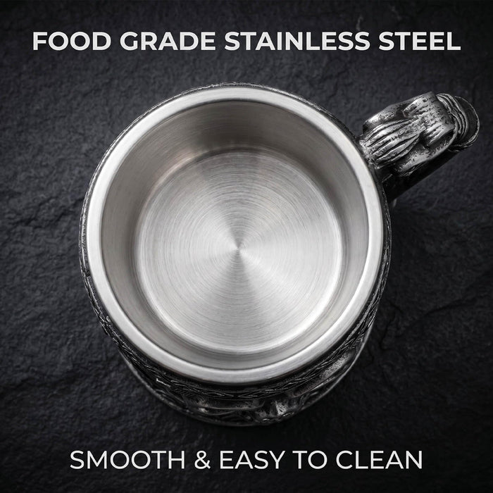 Brillantreal Viking Skull Tankard, 14oz Stainless Steel Beer Stein