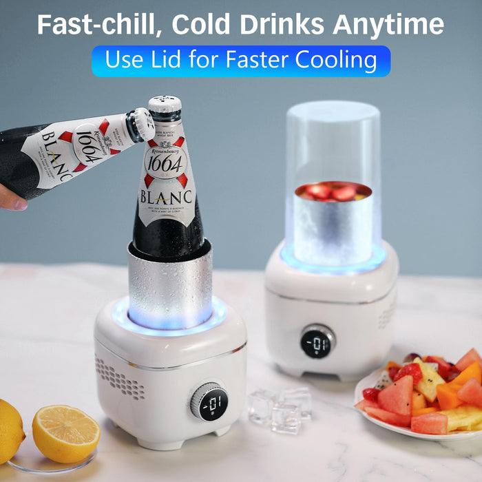 Cooling Cup with Mood Light,2 in 1 Cup Cooler Warmer for Desktop for 30.2℉-158℉,Electric Beverage Cooler with Aluminum Mug,Portable Quick Drink Chiller for Coffee Juice Cola Beer,Gifts for Women Men