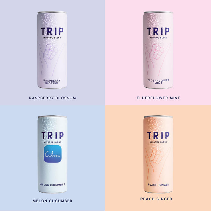 TRIP Mindful Blend, Lightly Sparkling Adaptogen Seltzer, Non-Alcoholic Mocktail with Magnesium, Ashwagandha, Lions Mane & L Theanine, No Added Sugar, Vegan, Original Variety Pack, 12 Oz, 12Pk