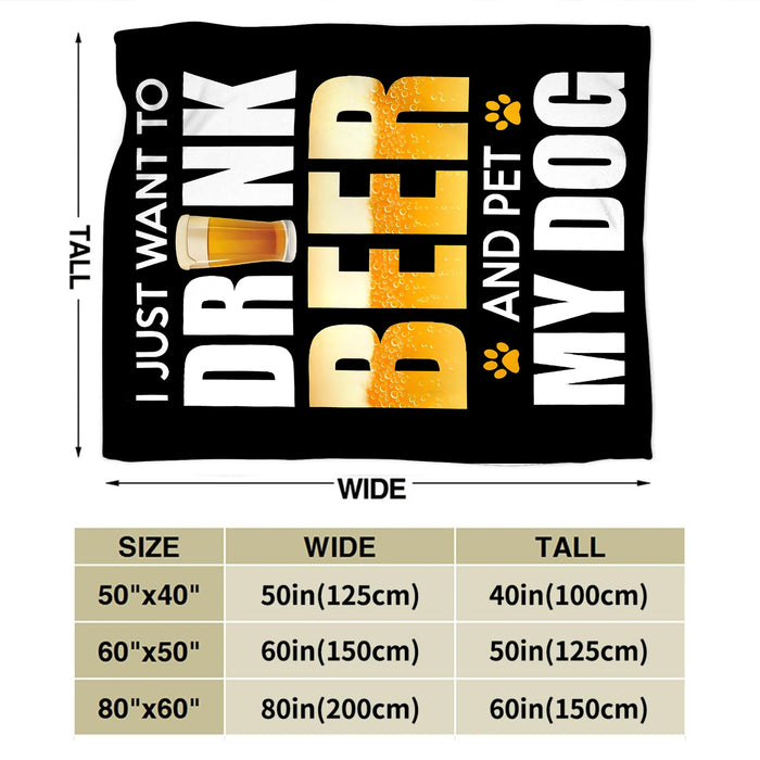 Funny Beer and Dog Throw Blanket - Gifts and Decor for Men Women Adults - Soft Warm Cozy Fleece for Couch Sofa Bed 50"x40"