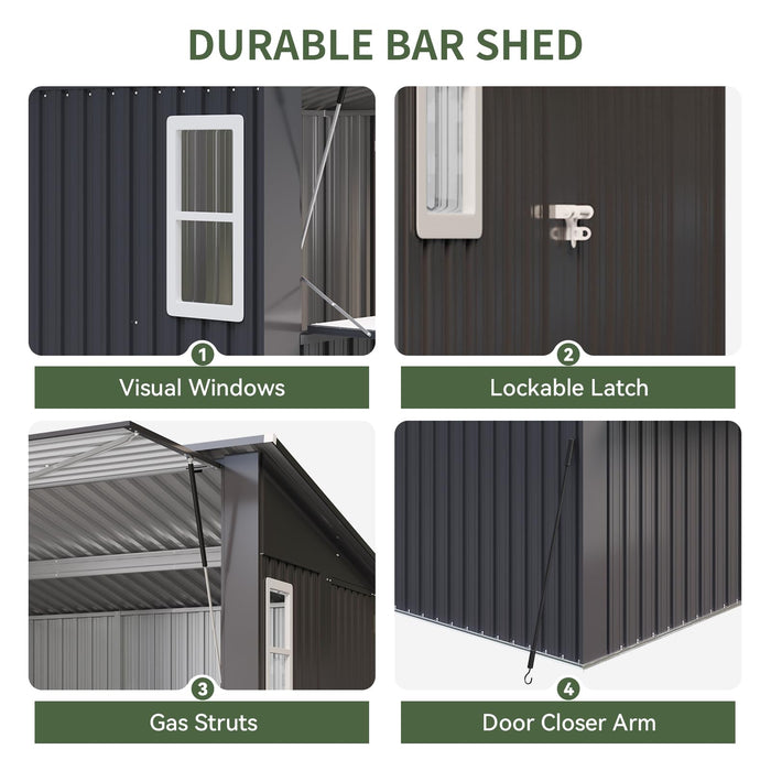 Aoxun 8x7 FT Outdoor Bar Shed with Canopy Black