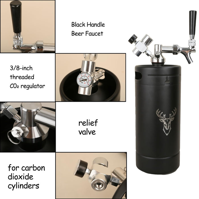 Beer Growler Tap System,128oz Portable Mini Keg Draft Beer Dispenser with Foldable Funne and Pressure Display,Stainless Steel Pressurized Beer Growler, Leak-Proof Ring, Homebrew, Craft Beer