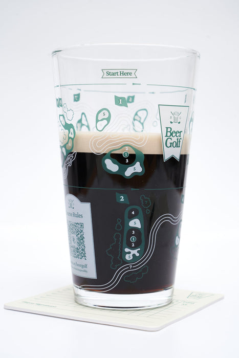Beer Golf The Original Twosome Set (2-Pack) | 16 oz Precision Drinking Game Pint Glasses | Includes Scorecard Coasters & Pencil | The Ultimate Party Game & Golf Gift
