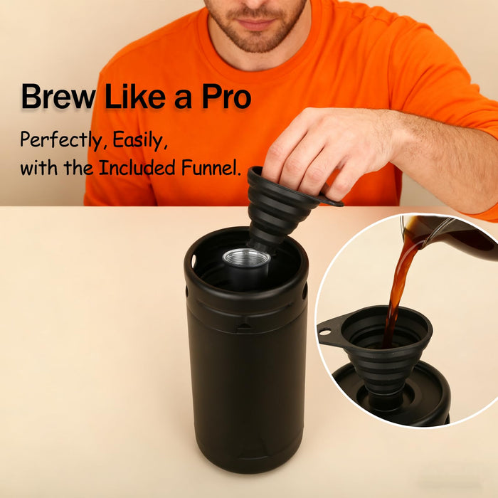 Beer Growler Tap System,128oz Portable Mini Keg Draft Beer Dispenser with Foldable Funne and Pressure Display,Stainless Steel Pressurized Beer Growler, Leak-Proof Ring, Homebrew, Craft Beer