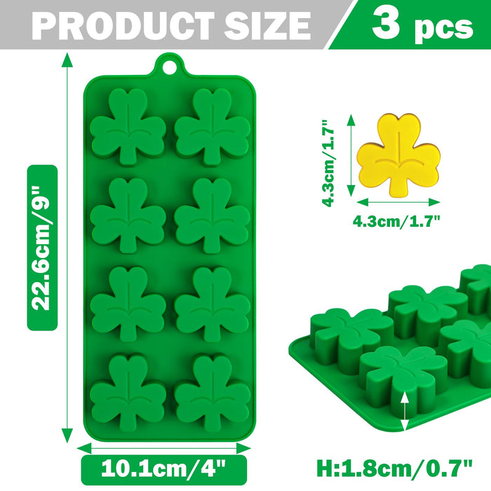 Webake Shamrock Ice Cube Mold Silicone, 8-Cavity Leaf Clover Mold for Ice Cube, Chocolate, Cupcake Decorations, Jello, Great for St. Patrick Day, Irish Holiday, Daily, Pack of 3