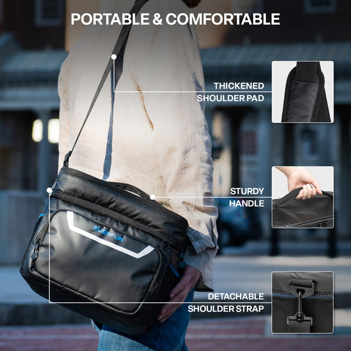 EVERFUN Small Cooler Lunch Box Mini Leak-Proof Soft Double Deck 24 Can Personal Insulated Collapsible Portable Waterproof Lunch Bag Ice Chest for Men Women Work Travel Car Picnic Beach, Black