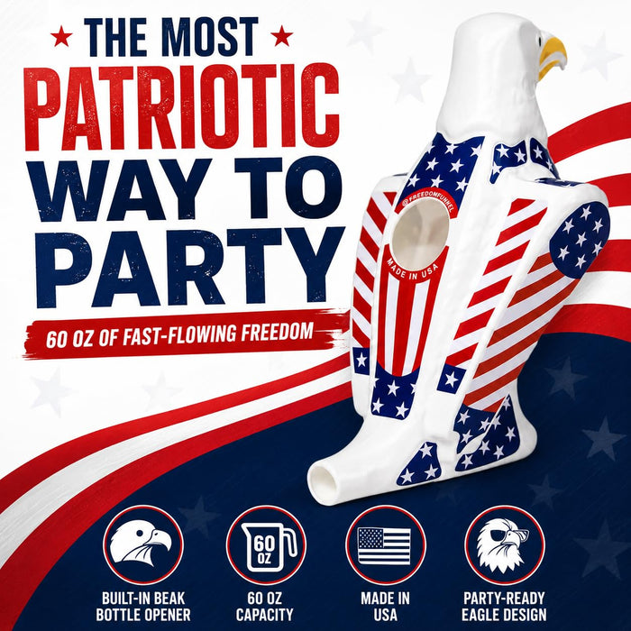 Freedom Funnel – Patriotic Eagle Beer Funnel with American Flag Design – 60oz Capacity and Smooth, Fast Pour – Made in USA – Durable, Washable Plastic – Patriotic Party Starter