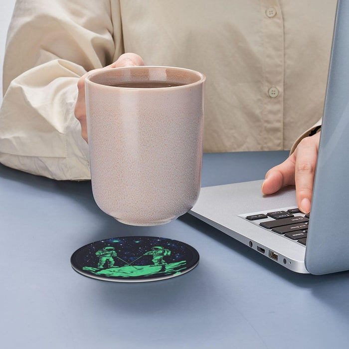 Coasters for Drinks Beer, Coffee Leather Drink Coasters Set of 6 with Holder Glow in The Dark Coffee Cup Mat Heat Resistant Tabletop Protection Coaster Desk Accessorie Home Decorative