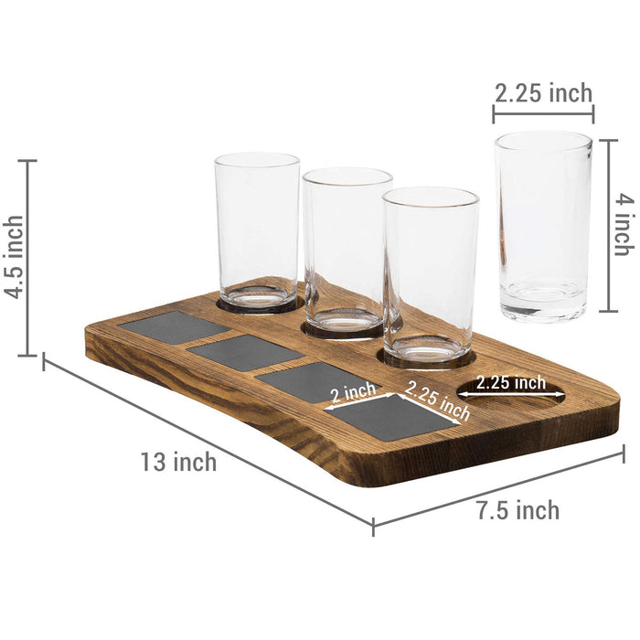MyGift Beer Flight Board Sampler Set with 4 Tasting Beer Glasses, Brown Wood Serving Tray and Chalkboard Labels, Set of 2
