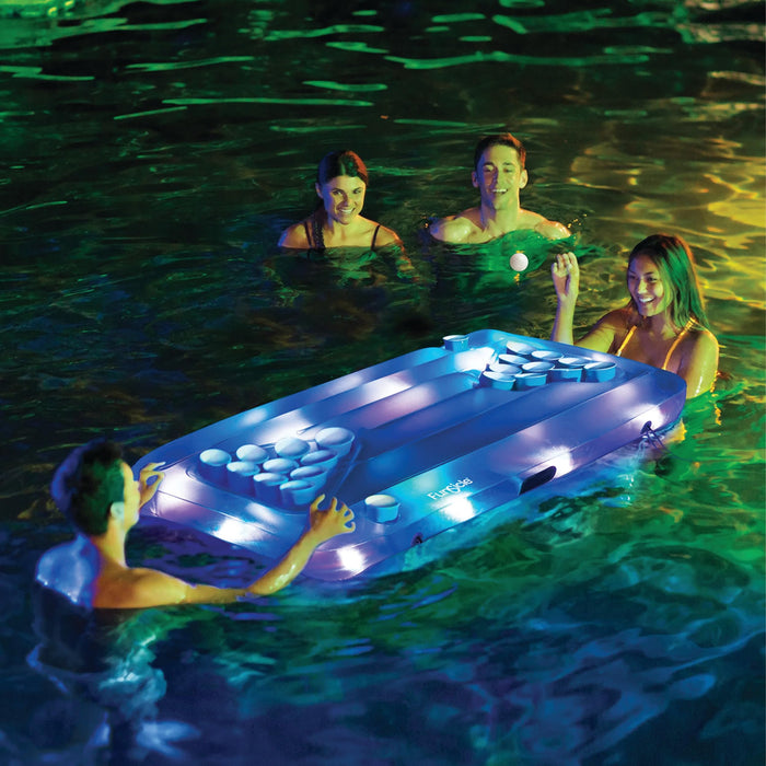Maccabi Art Glow Pong – Inflatable Aqua Pong Pool Game with Color-Changing LED Lights, Easy Grip Valve, AirFlate Tool, Drink Holders – for Adults 14+