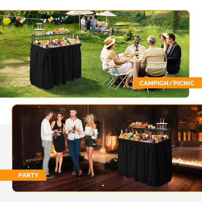 VINGLI Portable Cooler Table with Extra Storage Shelf, Alloy Steel, Black, Picetable Model