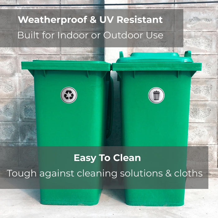 Trash Can Stickers, Recycle Set of 2 - Weatherproof, 3x3 Round