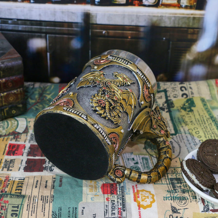 alikiki Medieval Steampunk Dragon Mug - Large Coffee Mug Mechanical Dragon D&D Gift for Men Father's Day Gifts - 21OZ Stainless Steel Party Gaming Mugs Beer Tankard