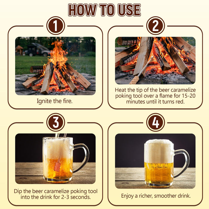 Avenuebool Beer Caramelize Poking Tool, Novelty Beer Accessories Food Grade 304 Stainless Steel Rod with Wood Handle, for Camping, Home Brewing, Campfire Unique Gift for Men, Boyfriends, Dads