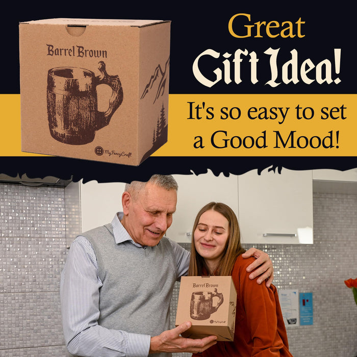MFC Beer Mug 20 OZ - Tankard Mug - Beer stein - Wooden beer mug - Stainless Steel Cup - Handmade Gifts for Men - Fathers Day, Christmas or Birthday Gift Idea - Men Mug - Barrel Brown