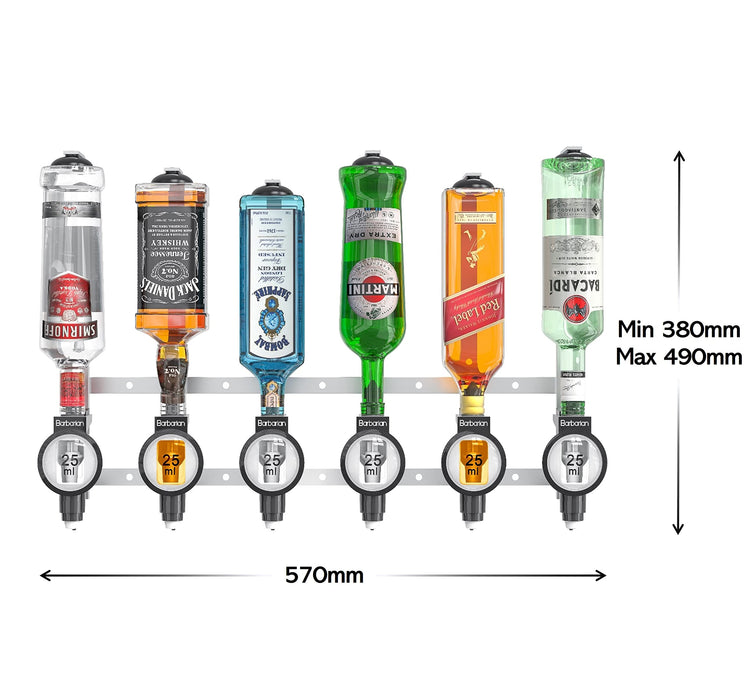 Barbarian Liquor Dispenser For Home Bar 3/4/6 Bottle Wall Mounted - Bar Butler Shot Measure Bracket Alcohol Wine Upside Down Drink Jigger Optics Man cave