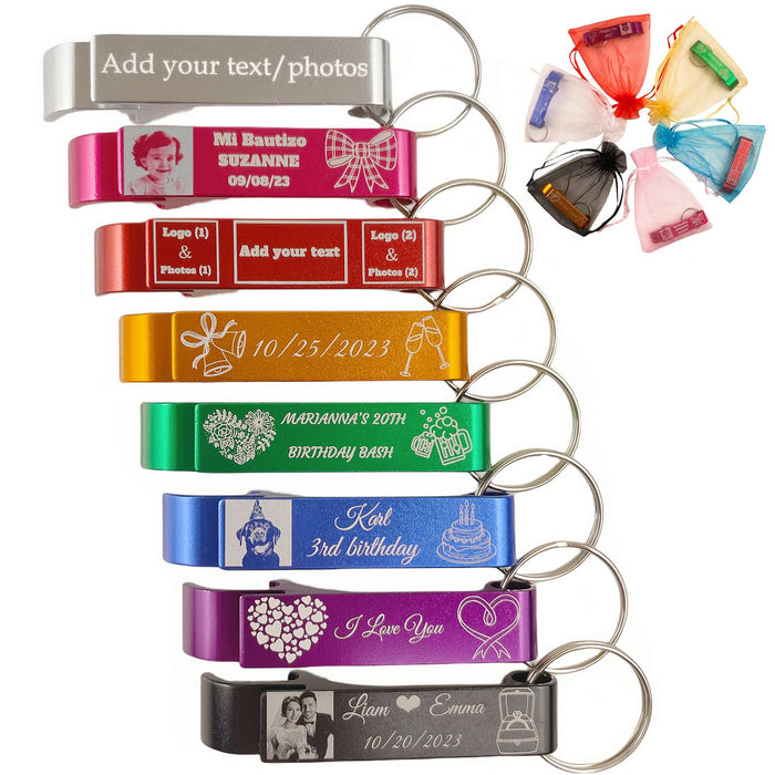 100pcs Personalized Bottle Opener - Custom Bottle Opener Keychain for Wedding, Anniversary, party,Support for Customized Logos.