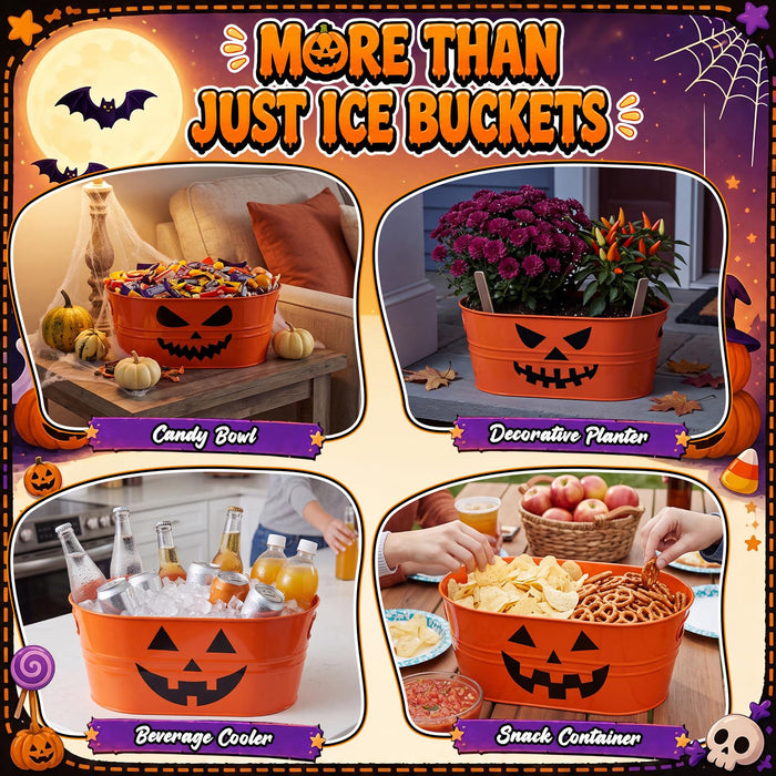 4 Pcs Large Halloween Ice Buckets 4 Gallons Pumpkin Candy Bowl
