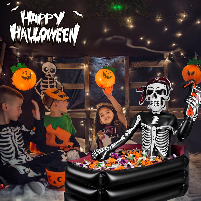 39 Inch Halloween Inflatable Decorations Skeleton Drink Cooler, Large Capacity Ice Bucket for Drinks, Halloween Party Supplies for Indoor Outdoor Garden Lawn Yard Decorations
