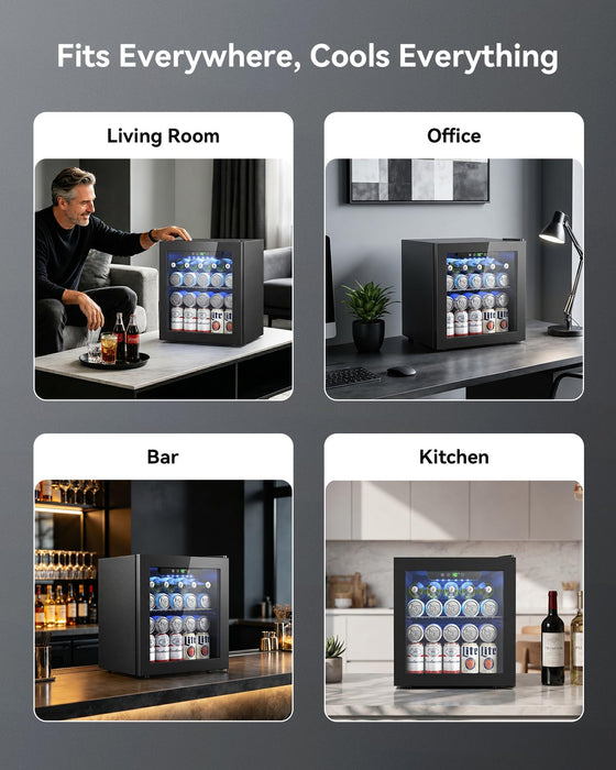 Feelfunn 50 Can Beverage Refrigerator, 1.3CuFt Mini Fridge with Glass Door
