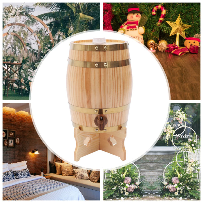 KONKENIE 5L Wooden Wine Barrel with Faucet Oak Aging Barrel Rum Liquor Brandy Whiskey Beer Dispenser Beverage Storage Container Whiskey Barrel for Home Bar Cellar Hotel (5L)