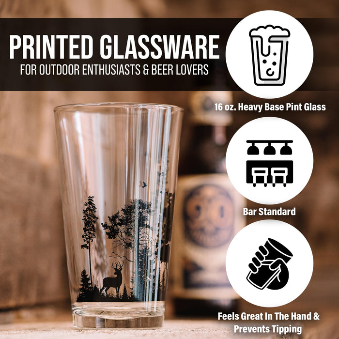 Black Lantern Nature Themed Pint Glasses Set of 2 – Pint Glasses in Unique Designs for Craft Beer Enthusiasts - (Set of Two 16oz. Glasses) - Beer Glasses for Nature Lovers (Forest & Clouds)