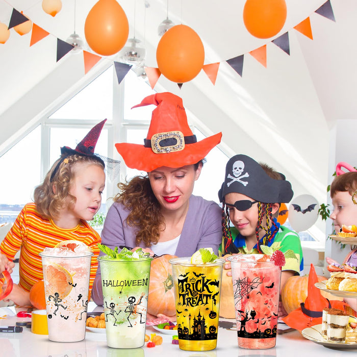 BYMIOYA 50 Pcs 16 Oz Halloween Plastic Cups, Happy Halloween Disposable Clear Cups, Halloween Party Decor Disposable Cups - Ideal for Coffee, Beer, Drinks, Ice Cream, Snacks