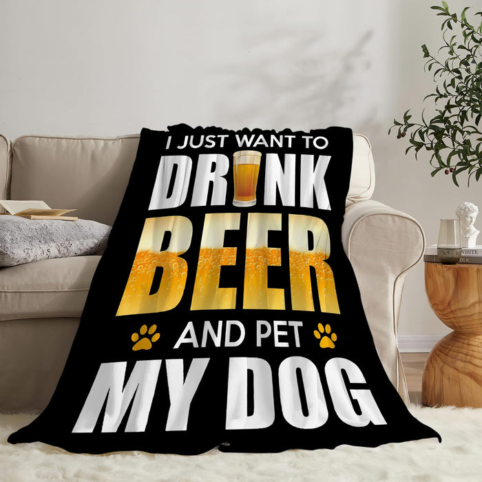Funny Beer and Dog Throw Blanket - Gifts and Decor for Men Women Adults - Soft Warm Cozy Fleece for Couch Sofa Bed 50"x40"
