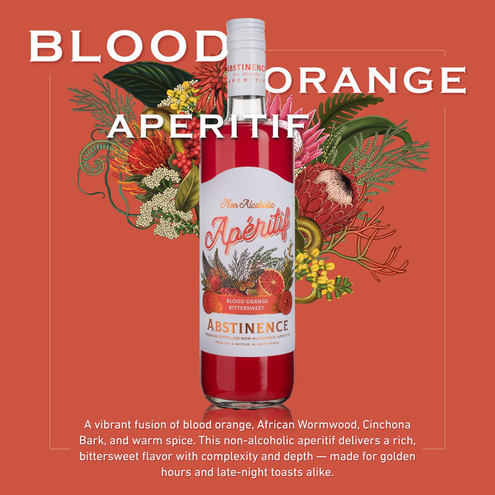 Abstinence Blood Orange Non Alcoholic Aperitif, 750ml, Award-Winning, Botanical Inspired, Bittersweet Non Alcoholic Drink, Distilled Non Alcoholic Spirits, Zero Proof Mocktail Alternative