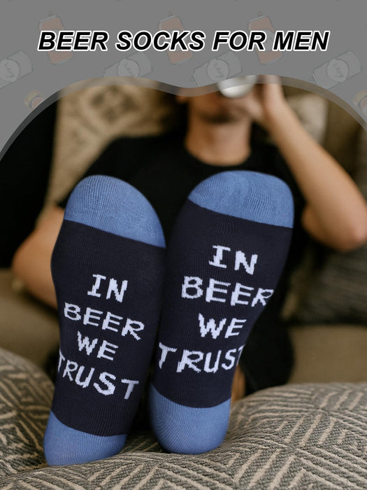 Cutecrop 6 Pairs Novelty Alcohol Socks for Men Whiskey Cocktail Coffee Oktoberfest Beer Crew Socks Xmas Gift for Drink Lovers(Beer)