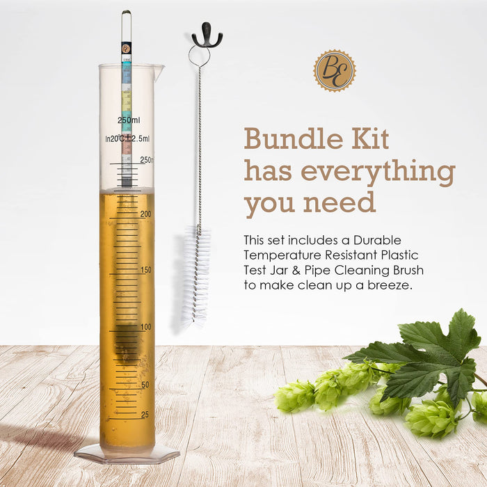 Brewer's Elite Hydrometer & Plastic Test Jar - for Home Brew Beer, Wine, Mead and Kombucha - Deluxe Triple Scale Set, Hardcase and Cloth - Specific Gravity ABV Tester