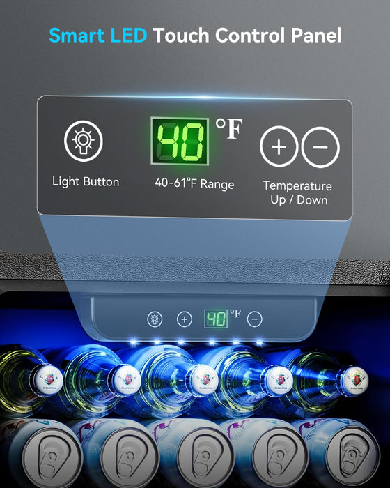 Feelfunn 50 Can Beverage Refrigerator, 1.3CuFt Mini Fridge with Glass Door