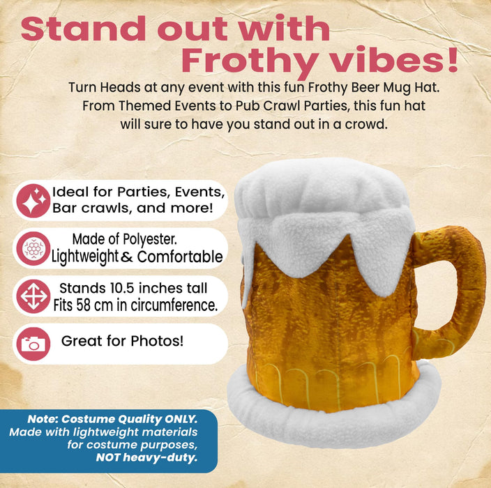 Nicky Bigs Novelties Beer Mug Hat Funny Foam Beer Stein Costume Headwear for Adults Soft Plush Oktoberfest St. Patrick’s Day Halloween Bar Crawl Party Prop Accessory Lightweight & Comfortable Fit