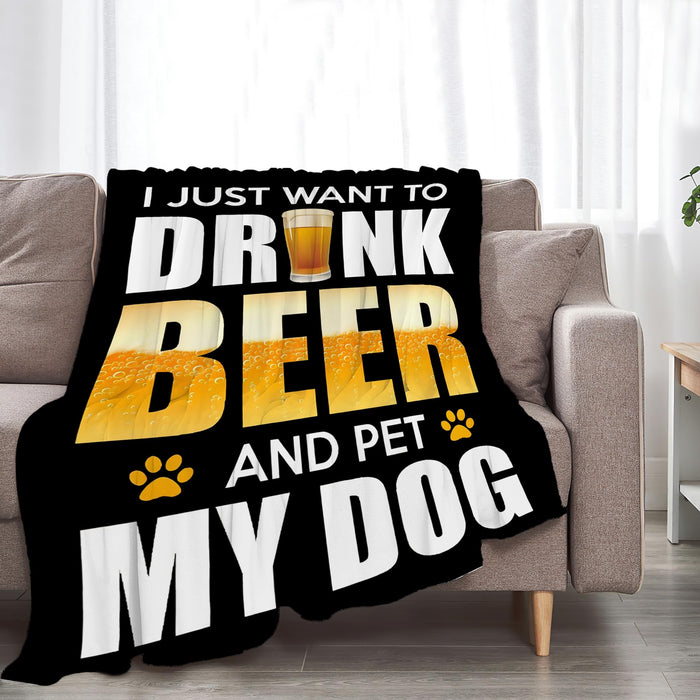Funny Beer and Dog Throw Blanket - Gifts and Decor for Men Women Adults - Soft Warm Cozy Fleece for Couch Sofa Bed 50"x40"
