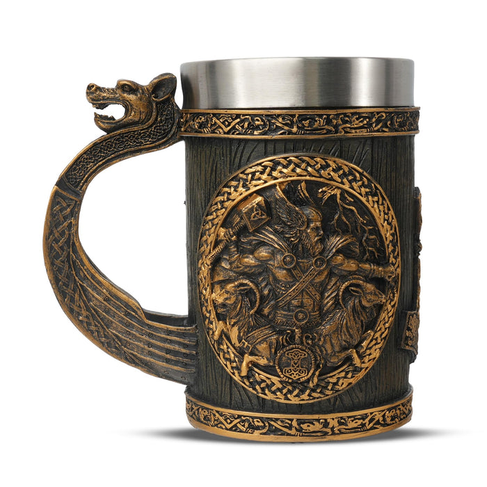 IELCJJ Original Handmade Viking Runes Mug - 20oz Thor Hammer Mjolnir Beer Tankard - 304 Stainless Steel Medieval Celtic Pirate Heavy Viking Cup - Novelty Norse Mythology Decor - Gift for Men Women