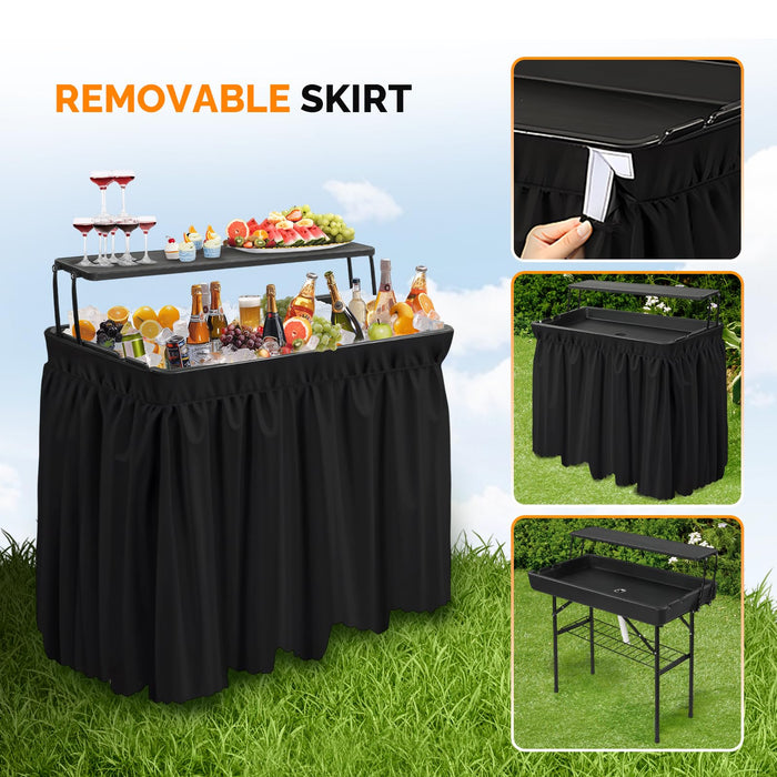 VINGLI Portable Cooler Table with Extra Storage Shelf, Alloy Steel, Black, Picetable Model