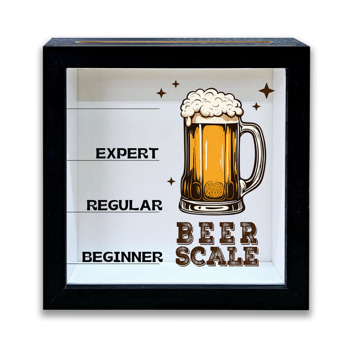 HRIOROII Beer Scale Shadow Box With Slots, Bottle Cap Catcher Boxes Frame 8x8 Inches Decorations For Bar Home, Keep Sake Box For Memories, Funny Gifts For Beer Lovers, Shadow Boxes Display Cases -23