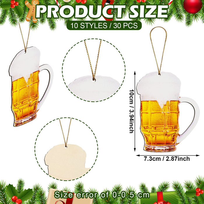 30 Pieces Beer Christmas Tree Ornaments Funny Wine Bottle Ornaments Wooden Whiskey Champagne Bottle Beer Ornaments for Christmas Tree Hanging Ornaments Home Party Favor