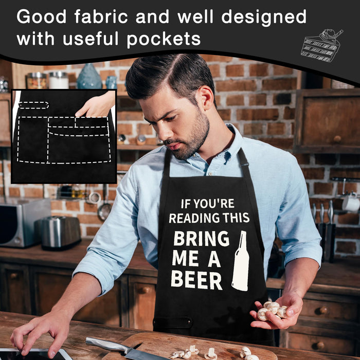 Binggle Funny Cooking Chef Apron with Pockets BBQ Kitchen Work Aprons Birthday Dad Creative Gifts (Beer)