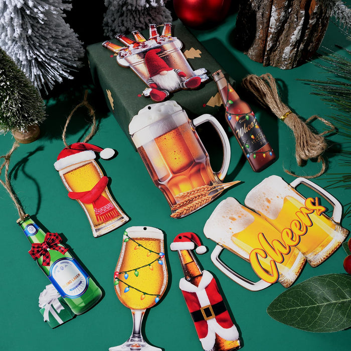 36 Pcs Beer Ornaments for Christmas Tree, Funny Wine Bottle Ornaments Set, Wooden Hanging Crafts for Xmas Party Holiday Tree Decorations