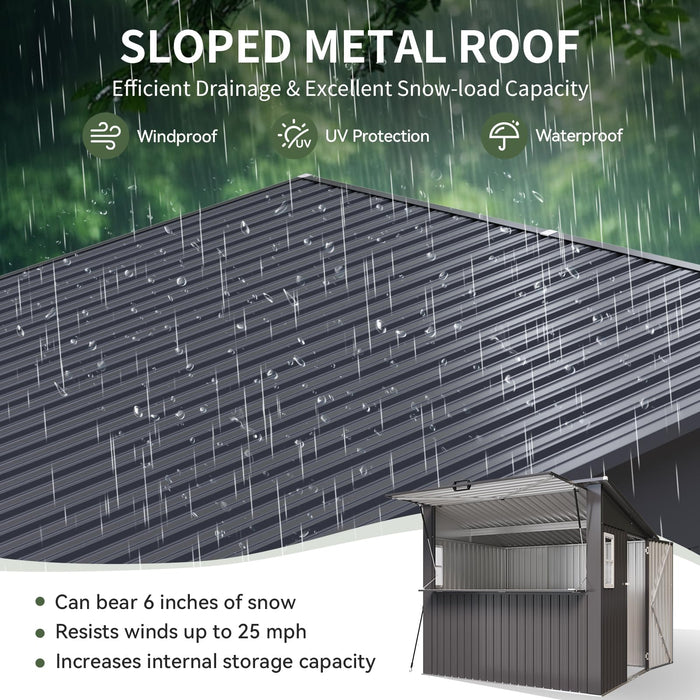 Aoxun 8x7 FT Outdoor Bar Shed with Canopy Black