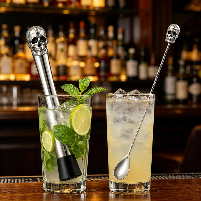 Homestia 4Pcs Muddler for Cocktail, Mixing Tools Set, Halloween Skull Decor