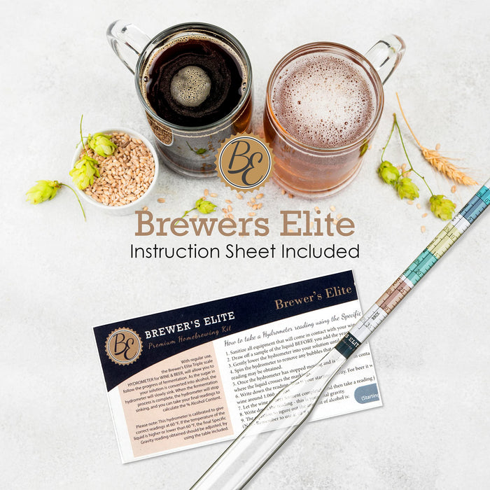Brewer's Elite Hydrometer for Home Brew Beer, Wine, Mead and Kombucha - Deluxe Triple Scale Set with Hardcase and Cloth - Specific Gravity ABV Tester