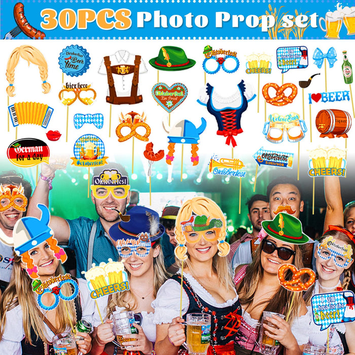 52 Pcs Oktoberfest Decorations Oktoberfest Photo Booth Props Set for Adults Unisex Felt German Bavarian Hats Glasses Hair Bands for Photo Booth Birthday Party