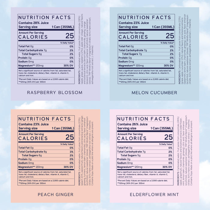 TRIP Mindful Blend, Lightly Sparkling Adaptogen Seltzer, Non-Alcoholic Mocktail with Magnesium, Ashwagandha, Lions Mane & L Theanine, No Added Sugar, Vegan, Original Variety Pack, 12 Oz, 12Pk